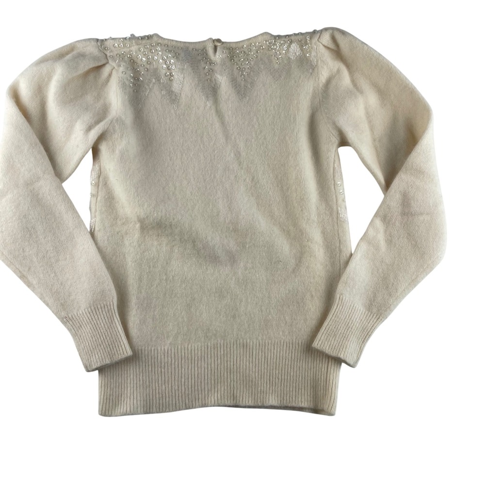 Marisa Christina Cream Beaded Chevron Angora Lambswool Sweater Puff‎ Sleeve - Picture 4 of 8